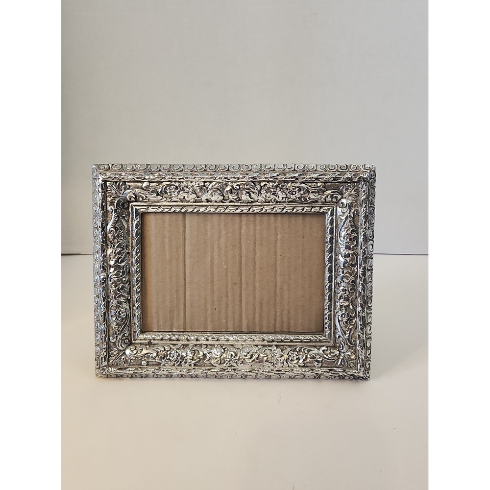 Ornate Silvertoned Picture Frame 5x7 Victorian Style Resin Tabletop Portrait